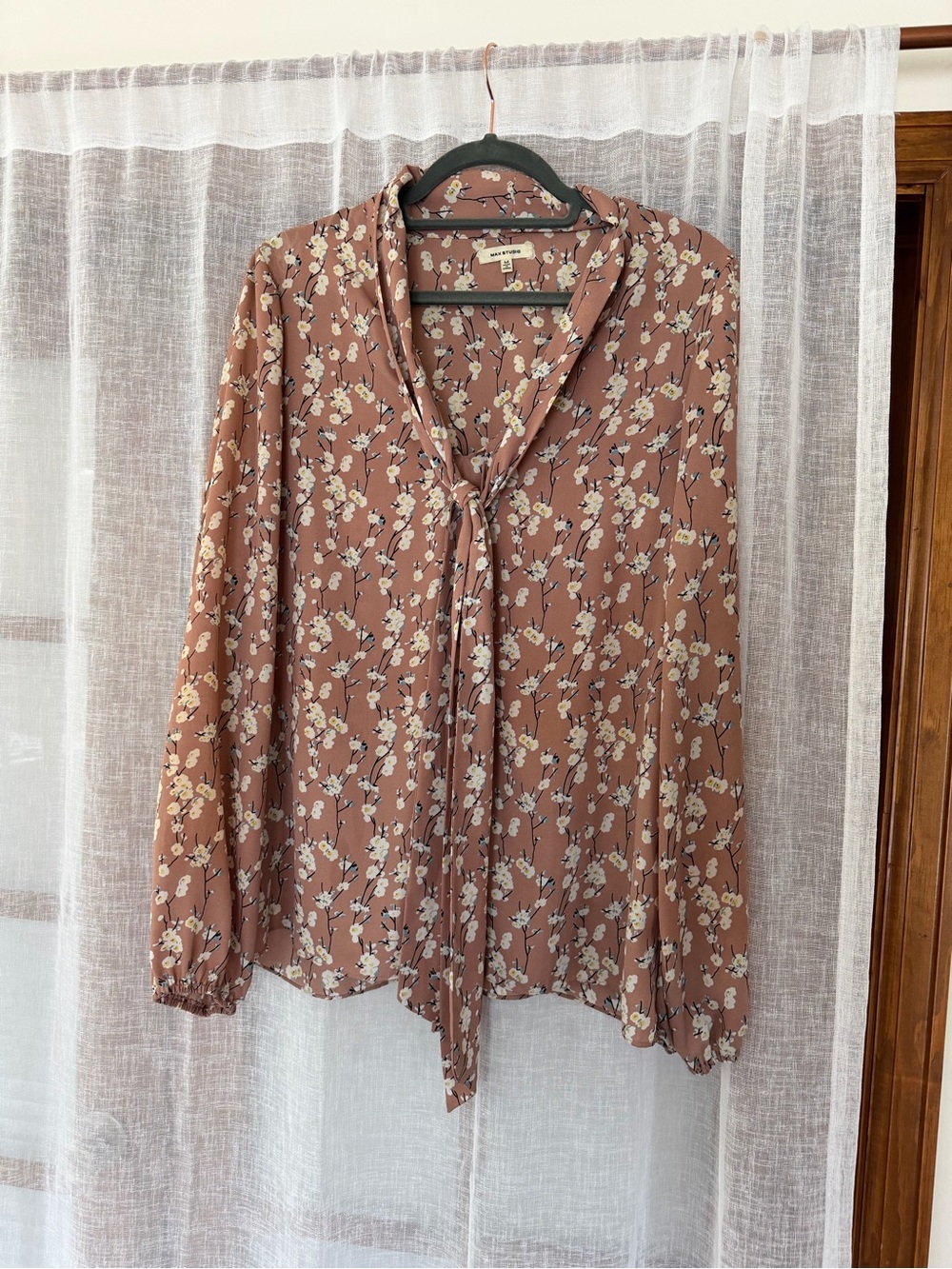 Max Studio Dusty Rose Floral Tie-Neck Blouse